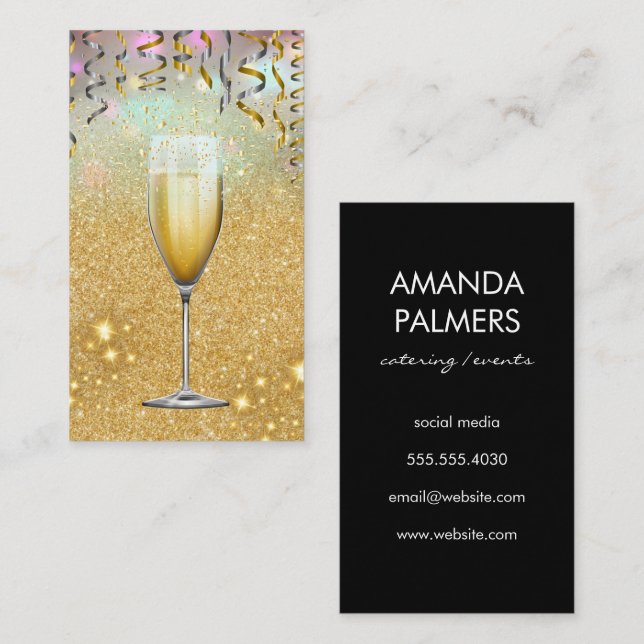 Carte De Visite Champagne / Parties scintillant Confetti / Gold Sp (Devant / Derrière)