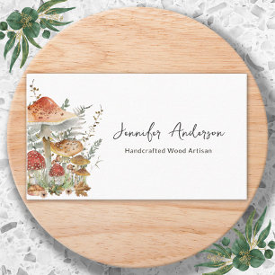 Carte De Visite Champignons et feuilles de fougère aquarelle vinta