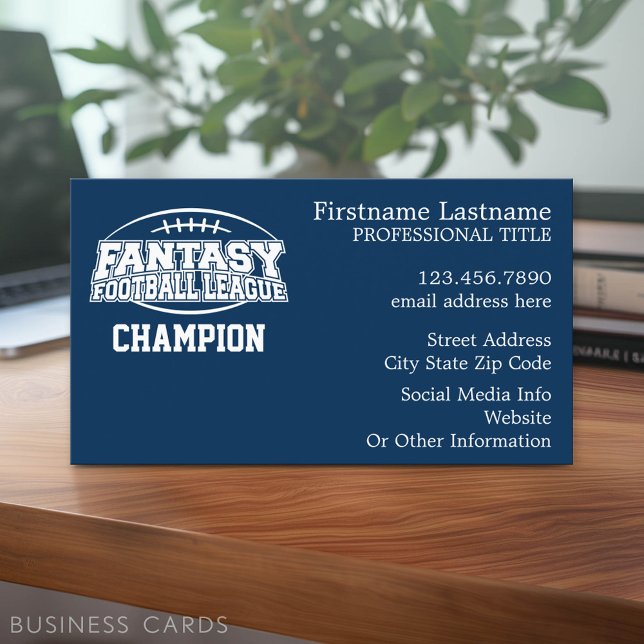Carte De Visite Champion de football d'Imaginaire - Marine et Blan (Custom Business Card Template)