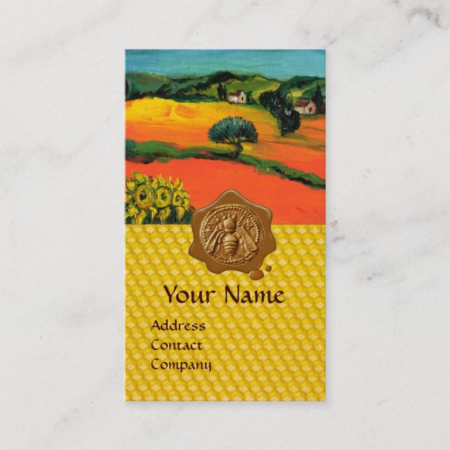CARTE DE VISITE CHAMPS D'ORANGE, HONEY BEE SCEAL DE CIRE, MAÎTRISE (Devant)