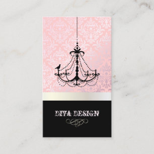 Carte De Visite Chandelier + damas baroque Céline /perle + rose