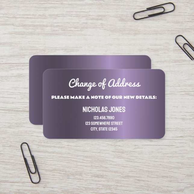 Carte De Visite Changement d'adresse magnifique (Devant/Arrière en situation)