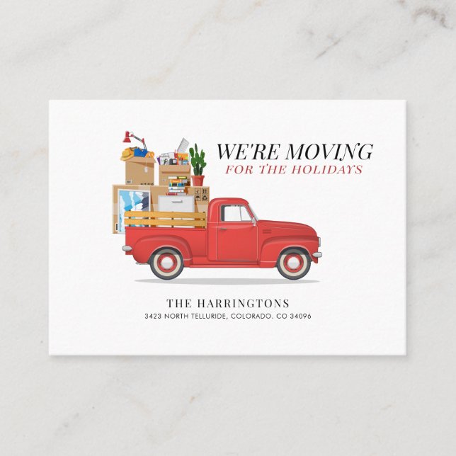 Carte De Visite Changement d'adresse pour les fêtes Red Truck (Devant)
