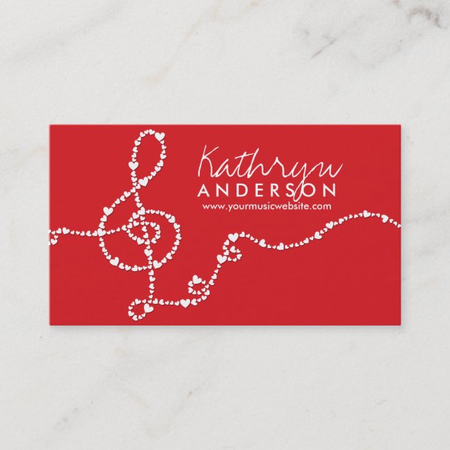 Carte De Visite Chanson rouge d'artiste de coeurs de musique (Devant)