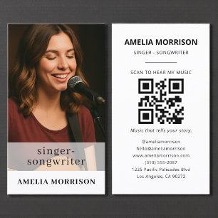 Carte De Visite Chanteur de photo de musicien de code QR