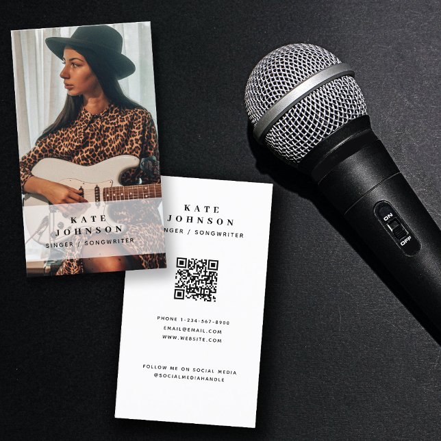 Carte De Visite Chanteur musicien Photo Médias sociaux Code QR (Créateur téléchargé)