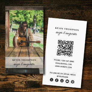 Carte De Visite Chanteur musicien Photo Médias sociaux Code QR Scr