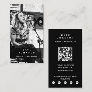 Carte De Visite Chanteur musicien photo noir & blanc moderne