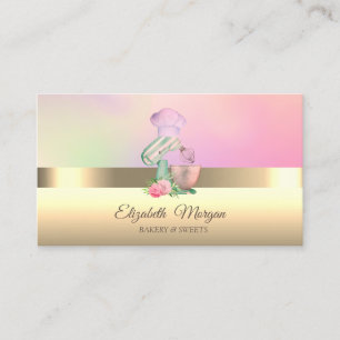 Carte De Visite Chapeau de Chef Mélangeur Floral Gâteau Élégant Bo