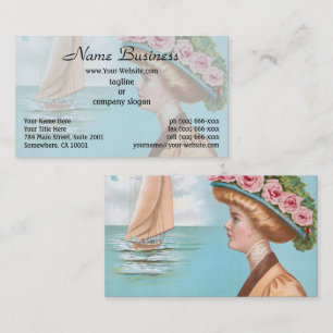 Carte De Visite Chapeau Rose Rose Vintage Dame Bord de Mer Art Bat