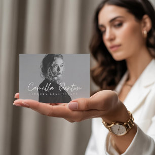 Carte De Visite Charcoal Grey Script moderne Luxe Immobilier