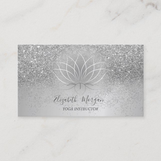 Carte De Visite Chargé de Yoga de Parties scintillant Lotus Silver (Devant)