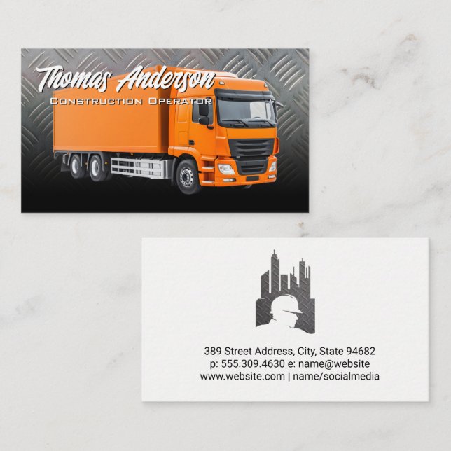 Carte De Visite Chariot de construction | Métal en acier | Transpo (Devant / Derrière)