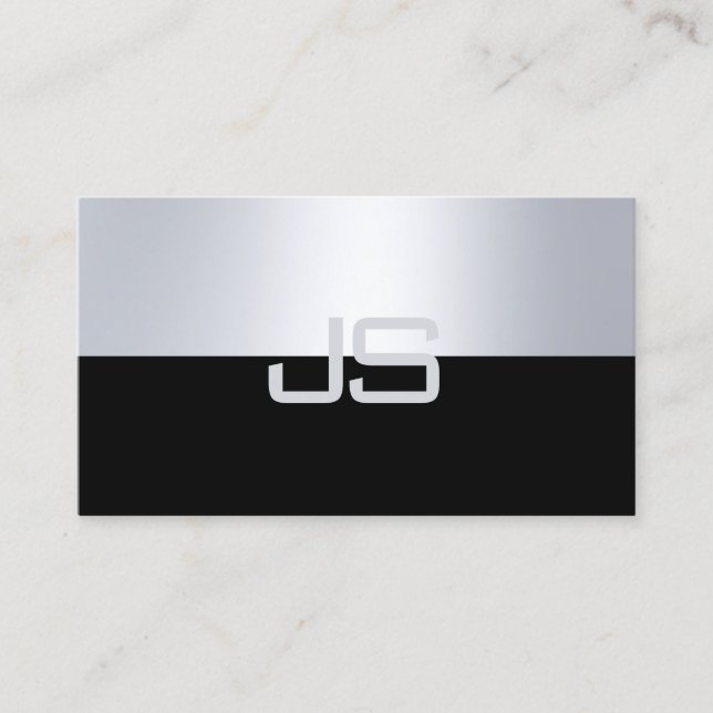 Carte De Visite Charmant Monogramme Moderne Argent Look Plat Luxe (Devant)