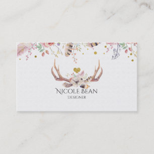 Carte De Visite Charme chic de Boho d'andouillers de fleurs et de