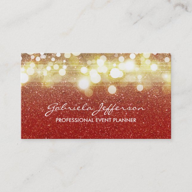 Carte De Visite Charme rouge de confettis d'or chic (Devant)