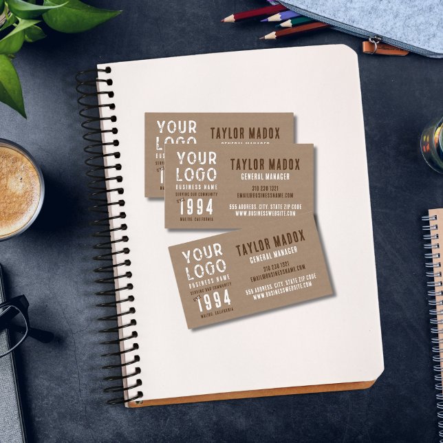 Carte De Visite Charme Rustique Kraft Papier Business Logo Est. Da (Créateur téléchargé)