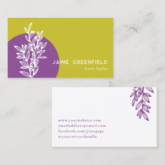 Carte De Visite Chartreuse Purple Greenery Line Art Business Card