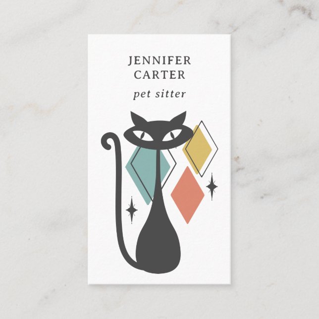 CARTE DE VISITE CHAT ATOMIQUE MOYEN SIÈCLE DIAMOND SITTER POUR ANI (Devant)