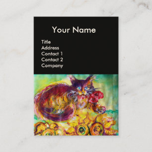 CARTE DE VISITE CHAT AVEC RIBBON ROUGE ET MONOGRAMME DE SOUFFLEURS