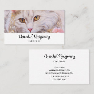 Carte De Visite Chat blanc élégant en or et diamants