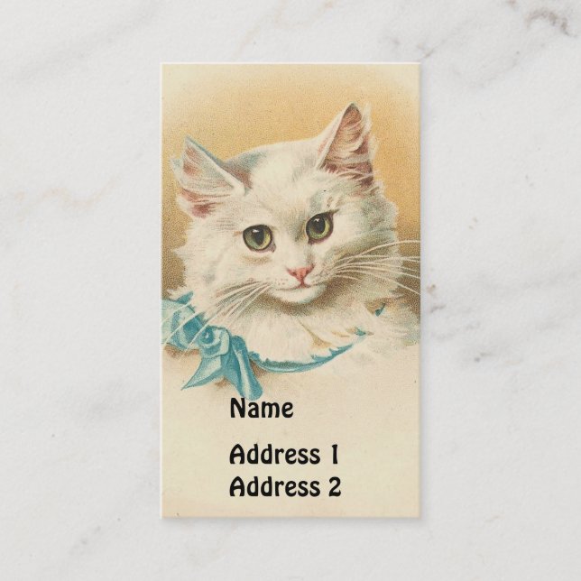Carte De Visite Chat blanc Vintage (Devant)