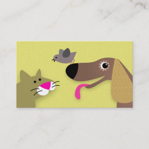 Carte De Visite Chat de chien et oiseau - jaune