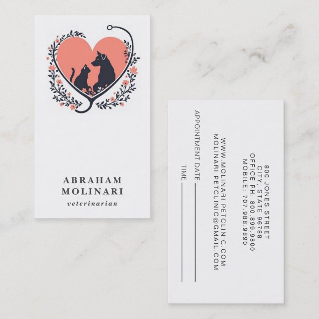Carte De Visite Chat de chien Stethoscope Logo Nomination vétérina (Devant / Derrière)