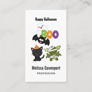 Carte De Visite Chat de Cute Halloween, bat, mummy et ghost