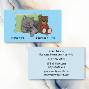Carte De Visite Chat gris ours en peluche