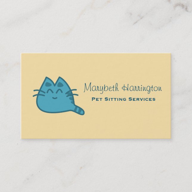 Carte De Visite Chat Kitty souriant bleu (Devant)