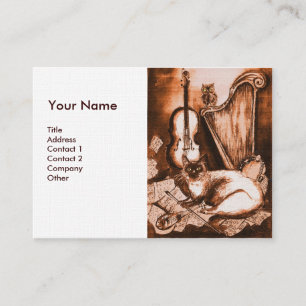 Carte De Visite CHAT MUSICAL ET OWL, lin Brown et blanc