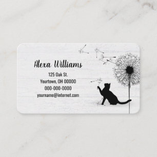 Carte De Visite Chat noir avec Dandelion sur bois