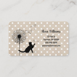 Carte De Visite Chat noir avec dandelion sur pois