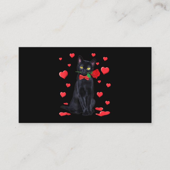 Carte De Visite Chat noir avec Rose Valentines Chemise Saint Valen (Devant)