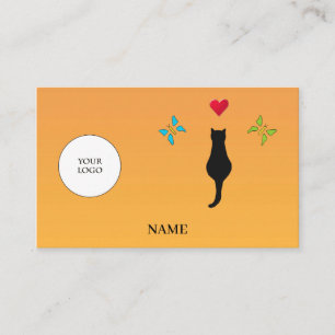 Carte De Visite Chat noir Coeur rouge et papillons Médias sociaux