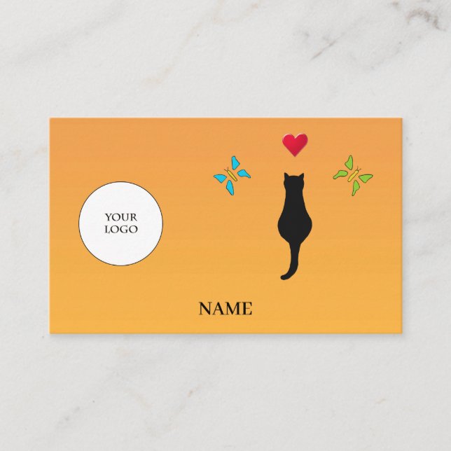 Carte De Visite Chat noir Coeur rouge et papillons Médias sociaux (Devant)