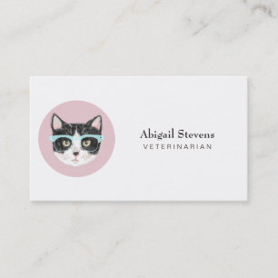 Carte De Visite Chat noir et blanc intelligent portant des lunette