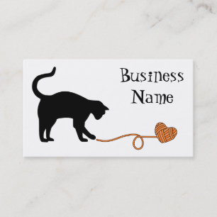 Carte De Visite Chat noir et fil en forme de coeur (oranges)