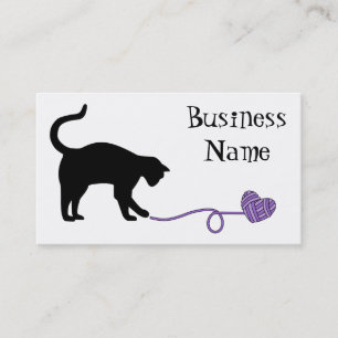 Carte De Visite Chat noir et fil en forme de coeur (pourpres)