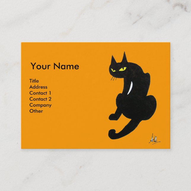 Carte De Visite CHAT NOIR, Orange Jaune (Devant)