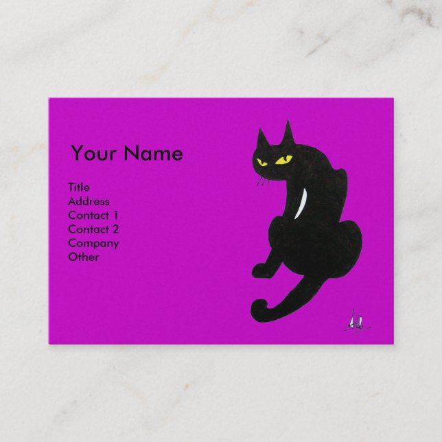 Carte De Visite CHAT NOIR, Papier perle violet violet (Devant)