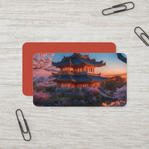 Carte De Visite Château asiatique du jardin Signet du coucher de s