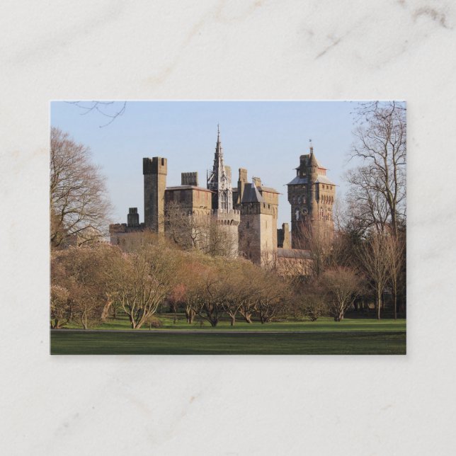 Carte De Visite Château de Cardiff au soleil du début du printemps (Devant)