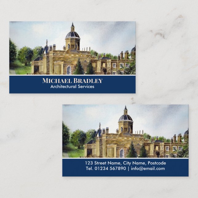 Carte De Visite Château Howard York Angleterre Aquarelle Paysage B (Devant / Derrière)