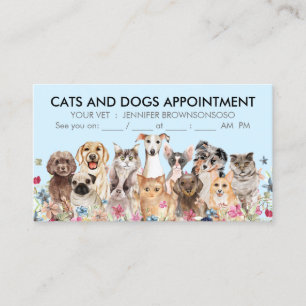 Carte De Visite Chats et Chiens Floraux bleus illustrés
