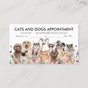 Carte De Visite Chats et chiens illustrés à motifs floraux blancs