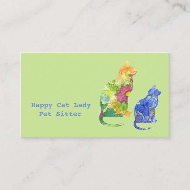 Carte De Visite Chats Pet Fleurs de Sitter Vert (Devant)