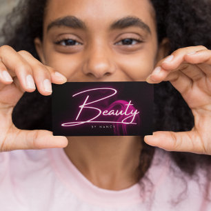 Carte De Visite Chaud rose néon & fumée Salon de beauté Script