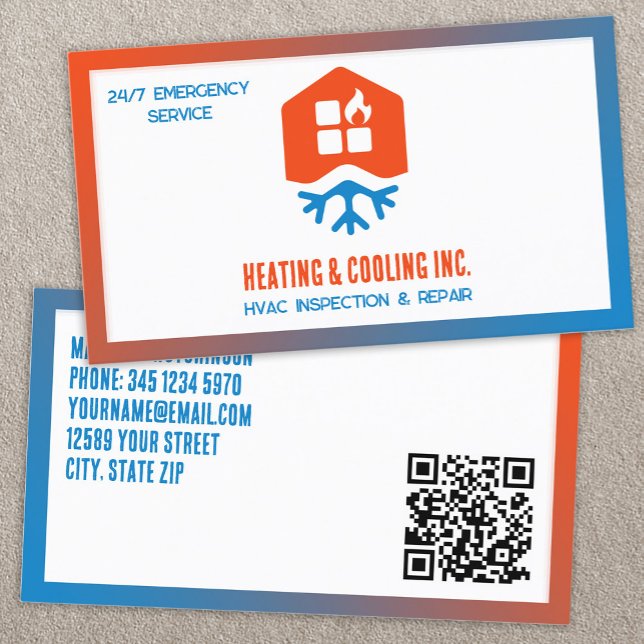 Carte De Visite Chauffage et refroidissement HVAC QR (HVAC Heating And Cooling QR Business Card)
